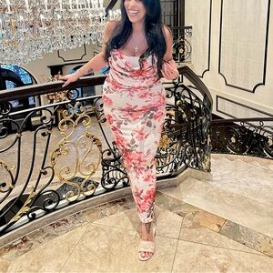 JLUXLABEL Cream Maxi Dress with Pink Floral Print